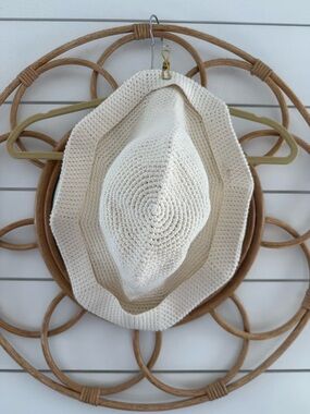 Free People Cream Crochet Bucket Hat with Wide Brim NWOT